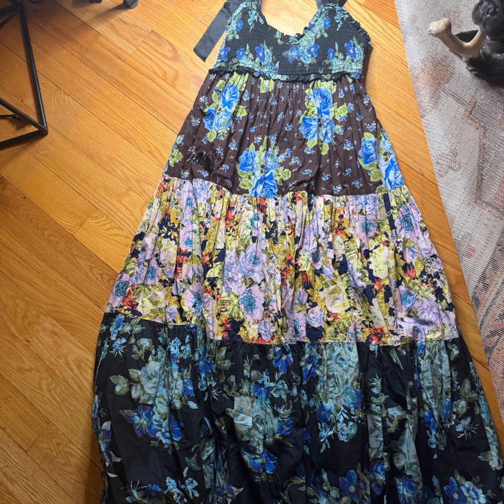 Free People Floral Patchwork Maxi Dress in Black, Blue, Green - Picture 4 of 4